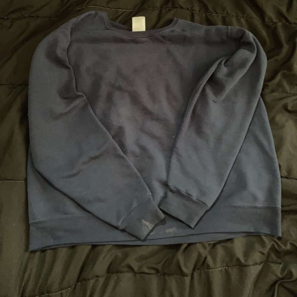 Navy blue crewneck. Minor staining that could probably be removed
